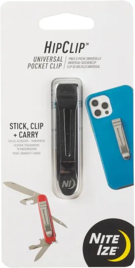 Nite Ize HipClip Universal Pocket Clip - Stainless Steel Adhesive Clip - Pocket Accessories for Cell Phone, Pocket Knife & More - Metal Cell Phone Belt Clip with Strong 3M VHB Adhesive