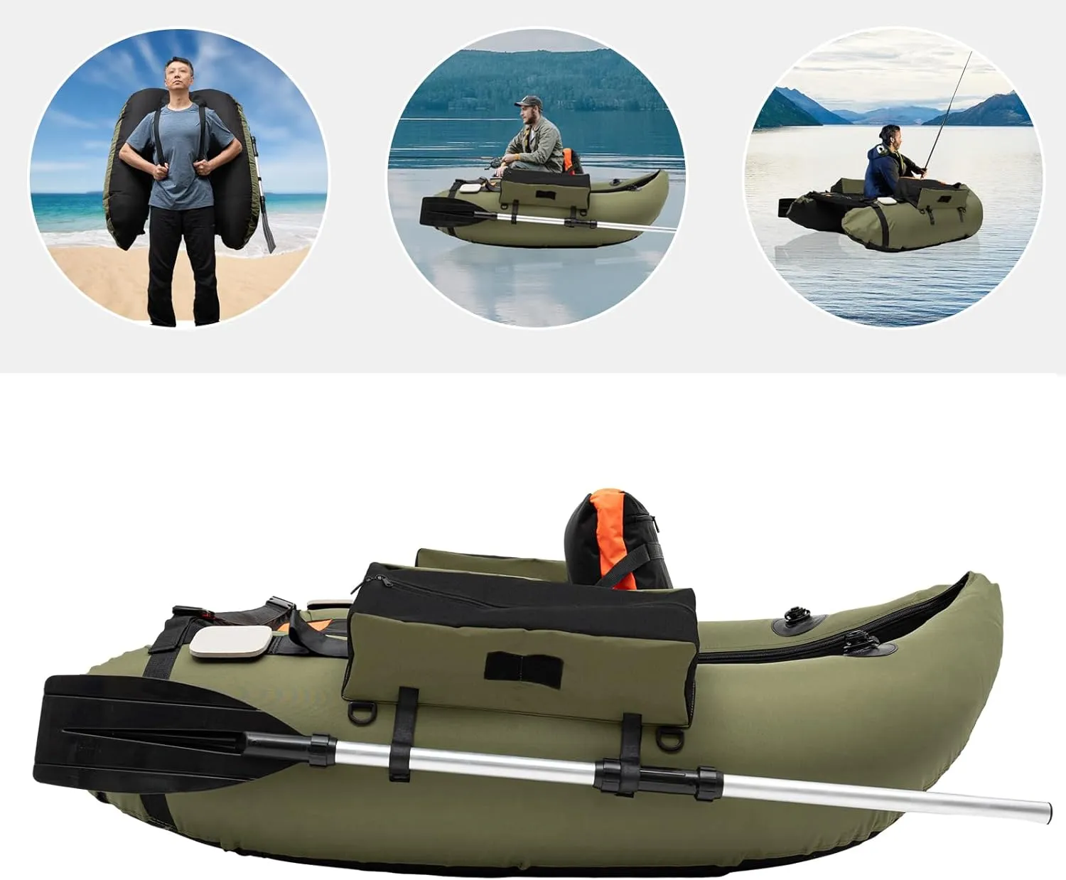 Outdoor Fishing Boat, Modern Outdoor Fishing Boat, Portable Outdoor Fishing Boat with Adjustable Shoulder Straps, Load Capacity 286.6 lbs for Fishing, Rafting, Exploring