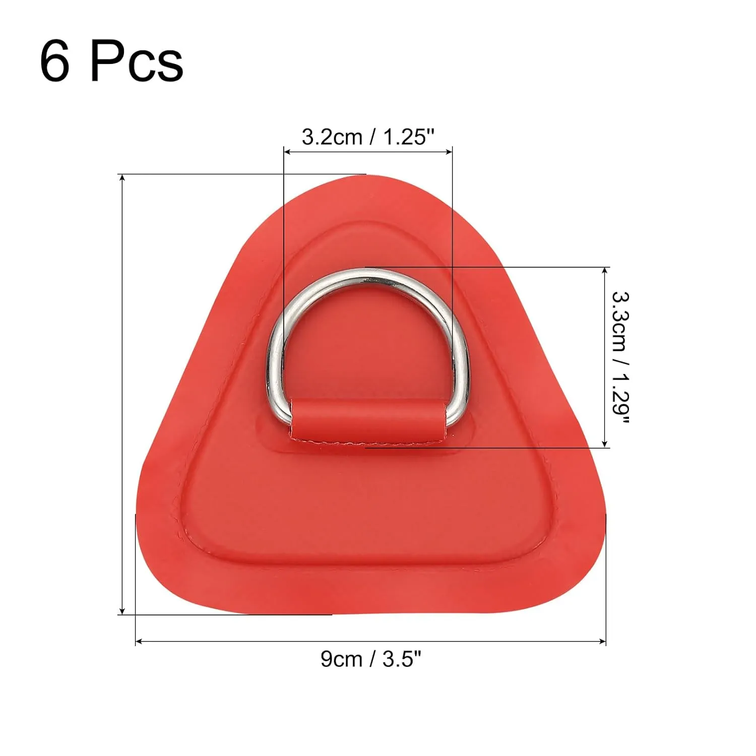 PATIKIL 3.5" Paddle Board D Rings, 6 Pcs Stainless Steel D-Ring PVC Patch Pad No Glue Include for Raft Kayak Inflatable Boat Surfboard, Red