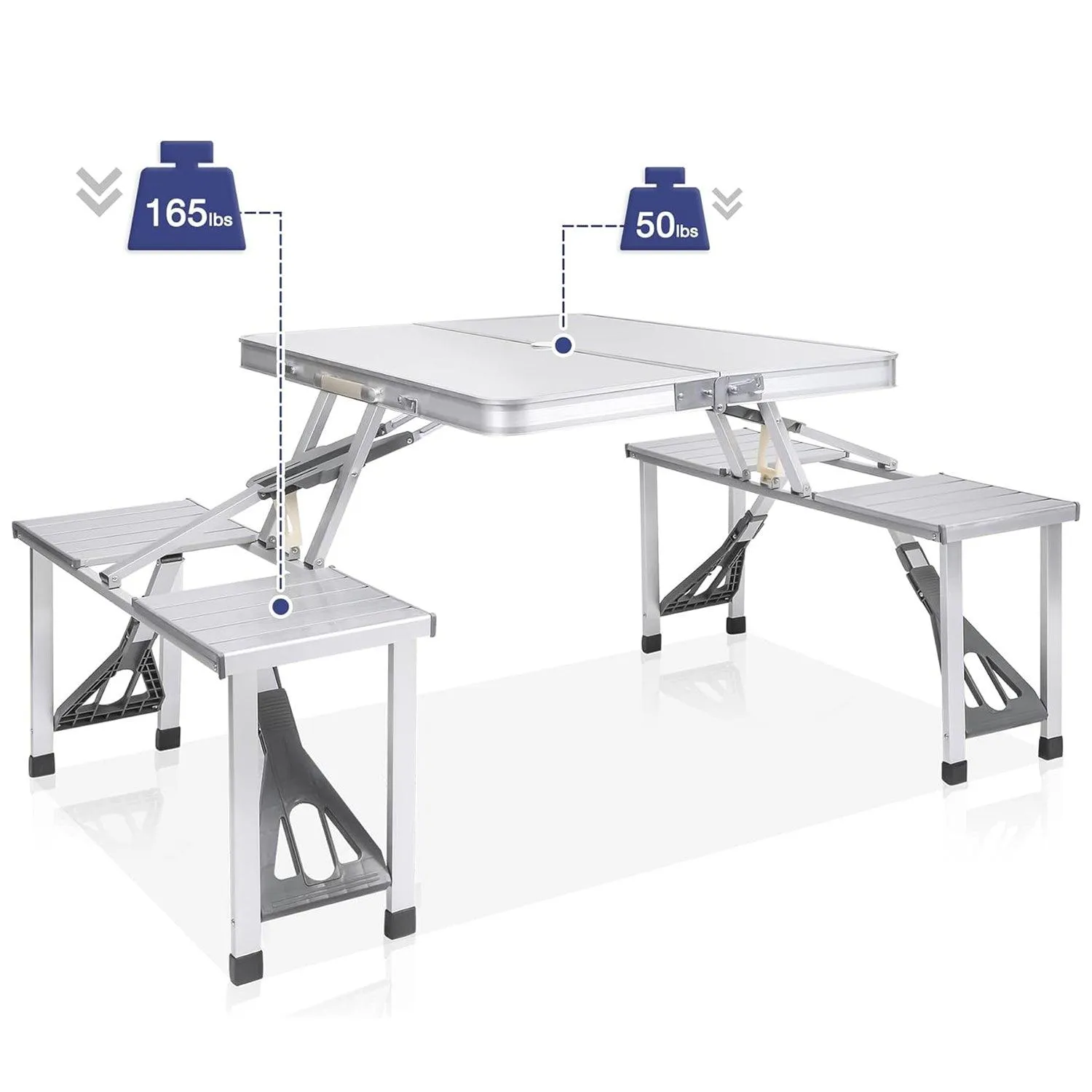 Portable Folding Camping Picnic Table Chair Set for 4 with Seats Chairs and Umbrella Hole