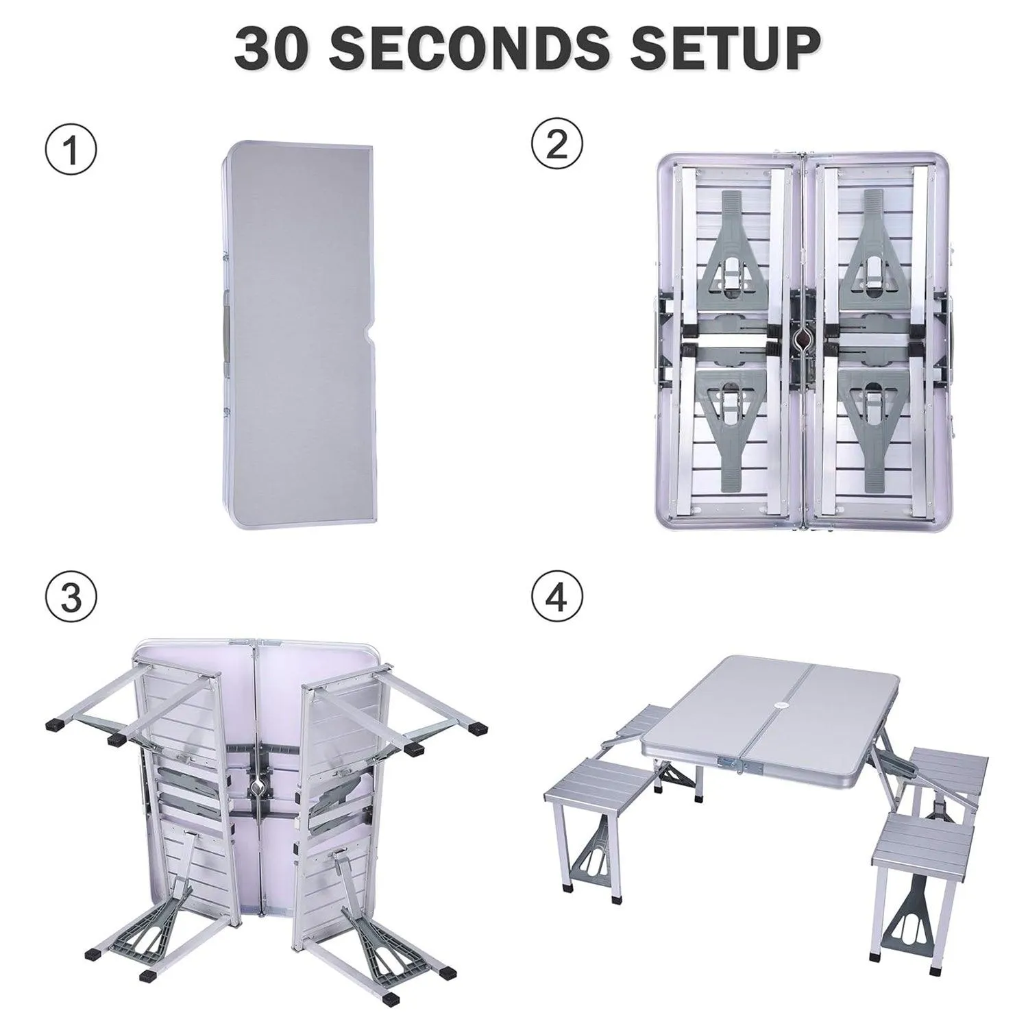 Portable Folding Camping Picnic Table Chair Set for 4 with Seats Chairs and Umbrella Hole