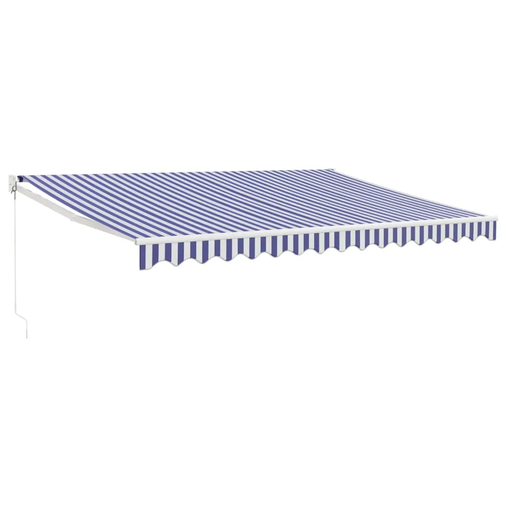Retractable Awning Blue and White 4.5x3 m Fabric and Aluminium