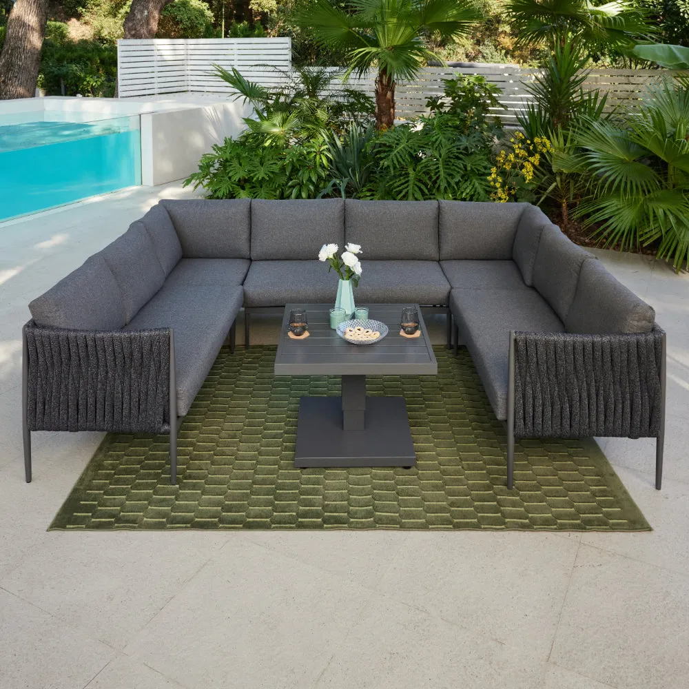 Serena Rattan Rope Garden U-Shape Sofa Set, Grey