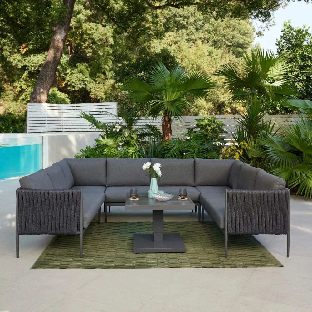 Serena Rattan Rope Garden U-Shape Sofa Set, Grey