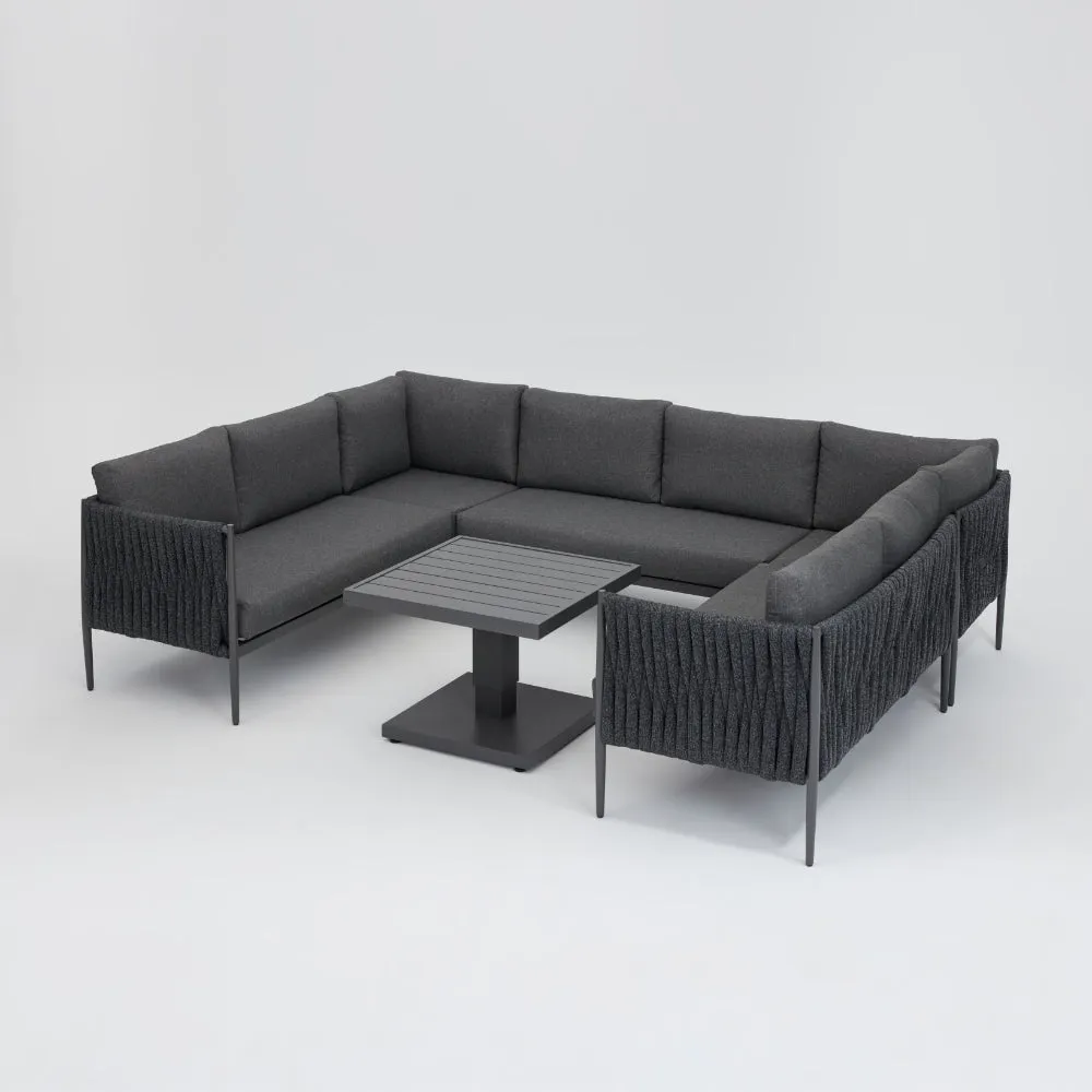 Serena Rattan Rope Garden U-Shape Sofa Set, Grey
