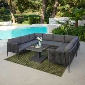 Serena Rattan Rope Garden U-Shape Sofa Set, Grey