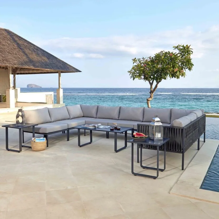 Skyline Design Kitt Metal Modular Right Outdoor Sofa Love Seat with Rope Detailing