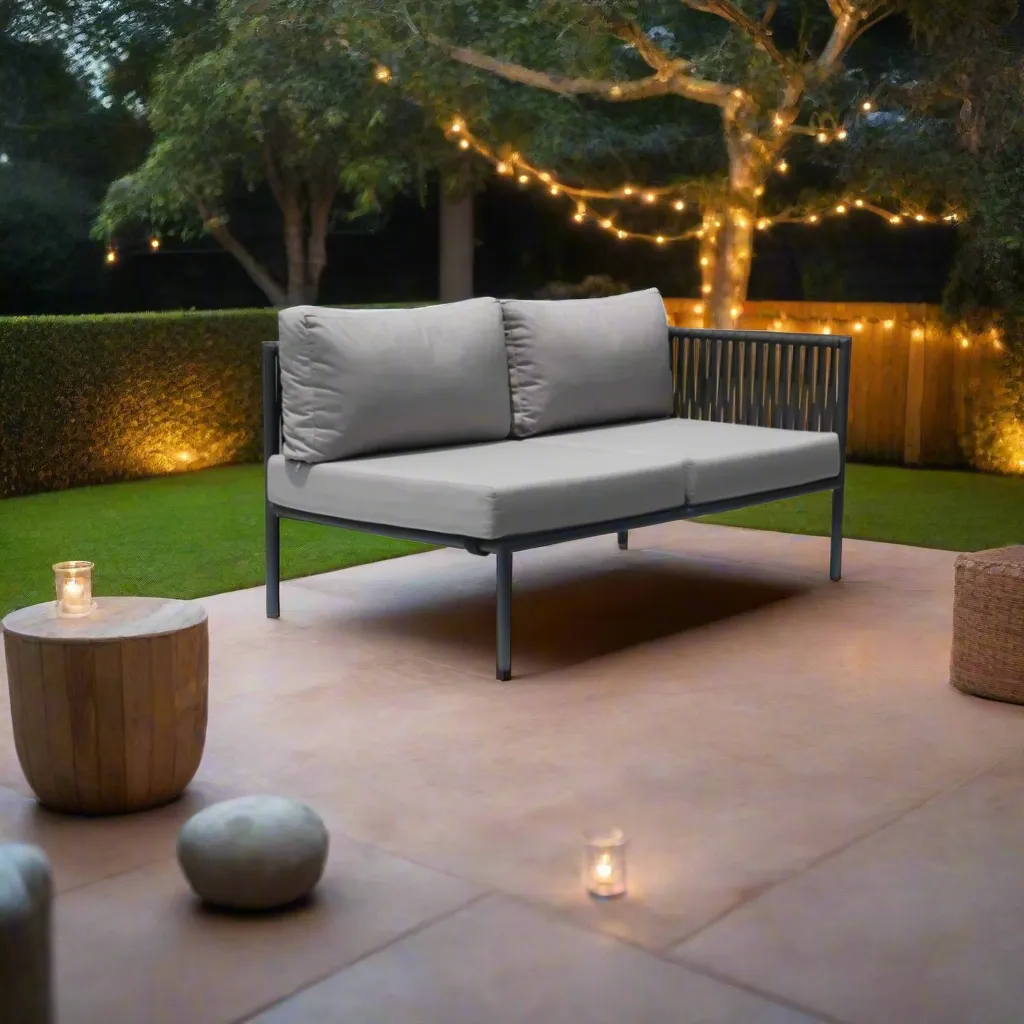 Skyline Design Kitt Metal Modular Right Outdoor Sofa Love Seat with Rope Detailing