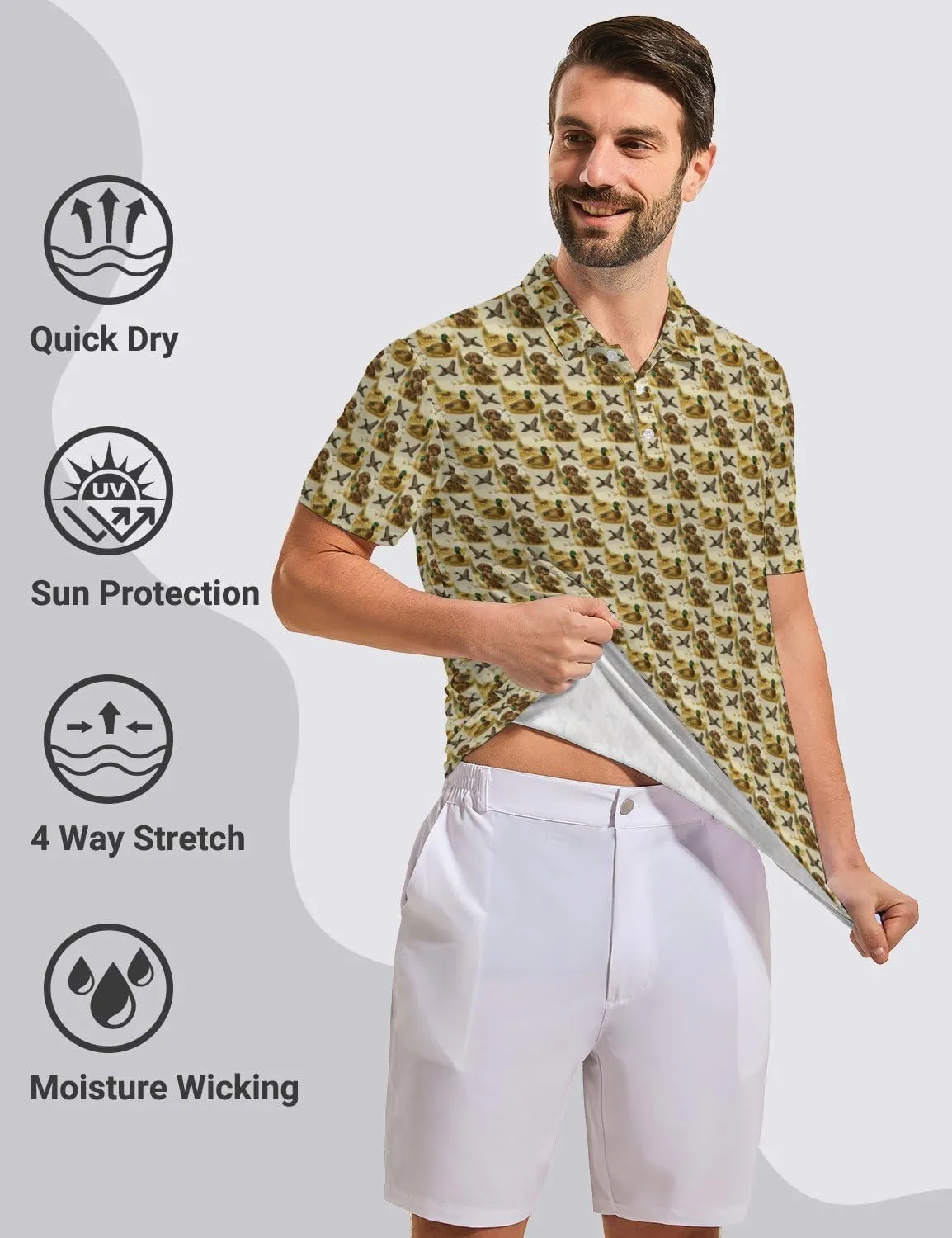SKYNORA Golf Shirts for Men, Polo Shirts Short Sleeve Moisture Wicking Quick Dry Performance Print Golf Polo Shirts for Men