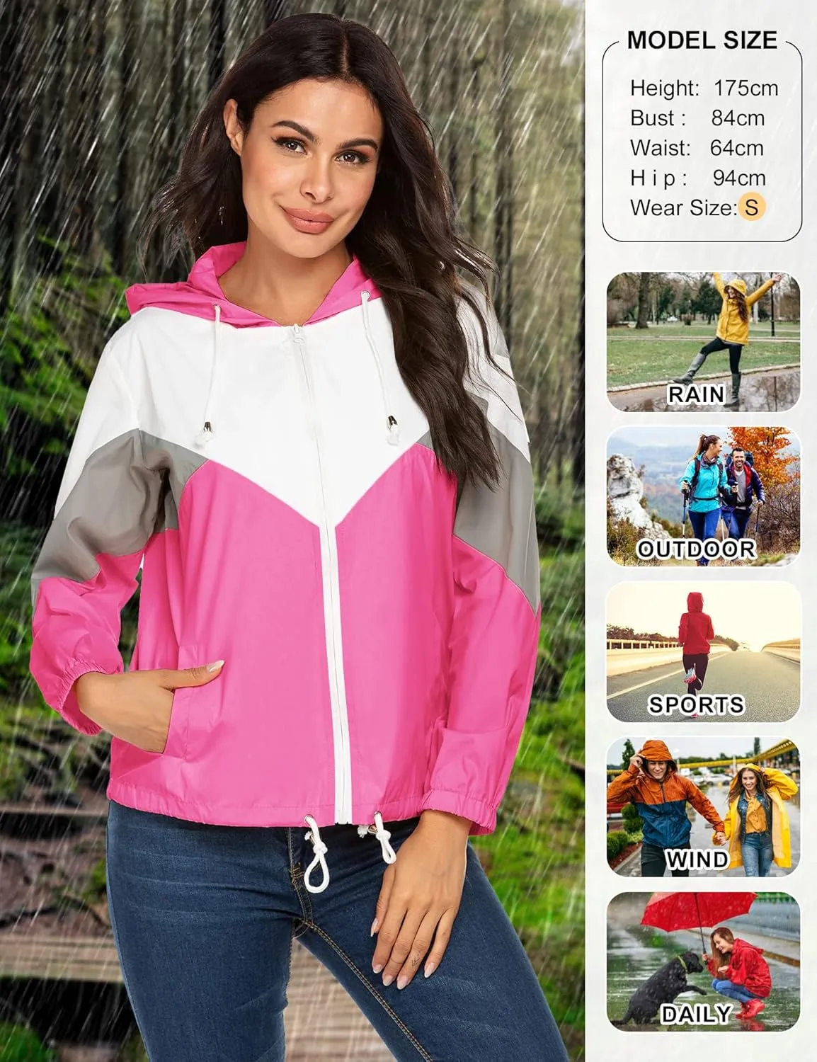 SoTeer Women's Waterproof Rain Jackets Lightweight Hooded Windbreaker Packable Active Outdoor Raincoat