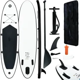 Stable and Inflatable Stand Up Paddle Board Set for Recreation and Small Wave Riding, Black and White