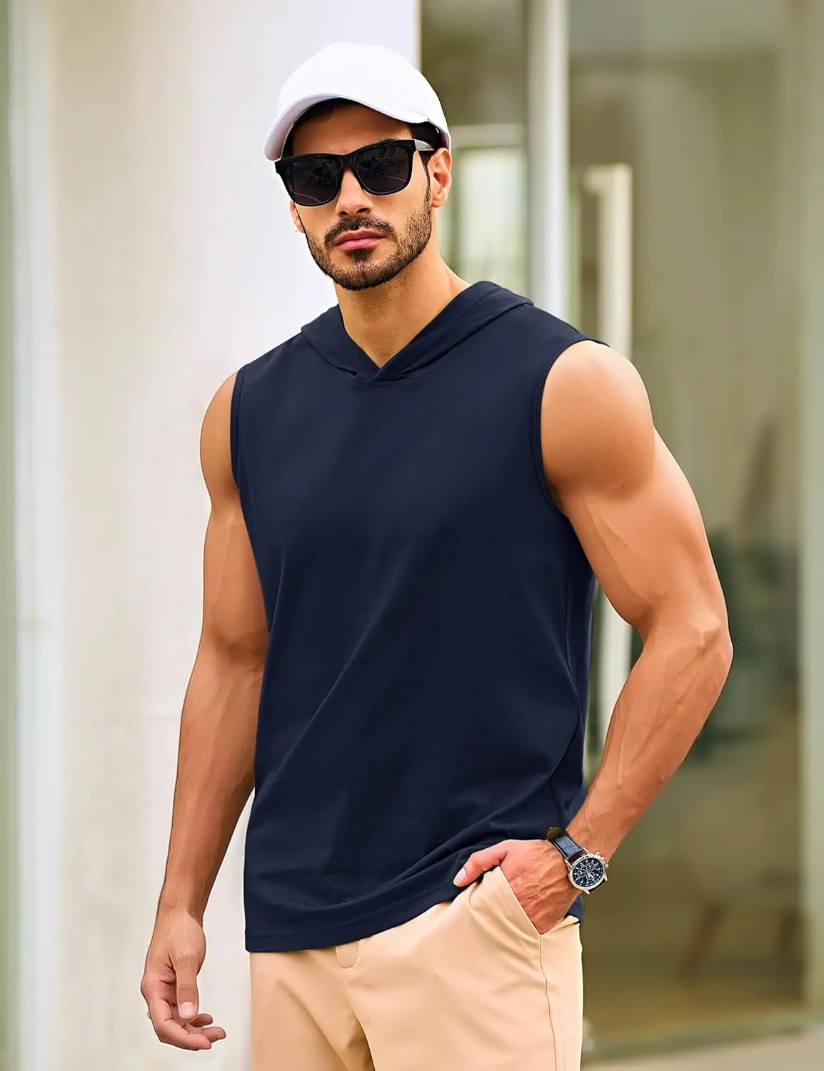 TACVASEN Men's Workout Hooded Tank Tops Sleeveless Gym Muscle Hoodies Sleeveless Lightweight Summer T Shirts