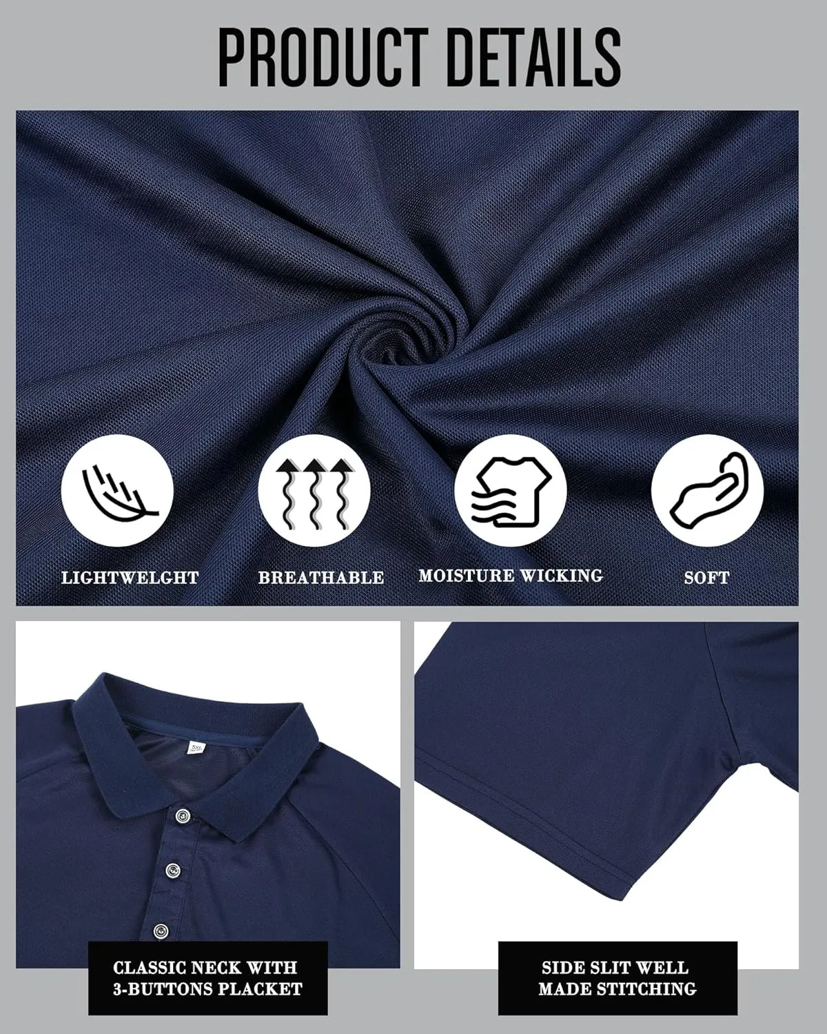Taiyin 3 Pack Men's Slim Fit Big and Tall Golf Shirt Quick-Dry Performance Short Sleeve Lightweight Athletic Shirt