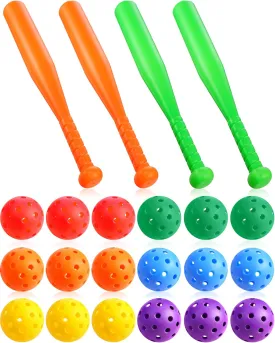 Tradder 40 Pack Baseball Practice Balls and Bat Set Include 36 Pcs 9 Inch Hollow Plastic Baseballs 4 Pcs 21.6 Inch Training Lightweight Baseball Bat for Hitting Athletic Baseball Equipment