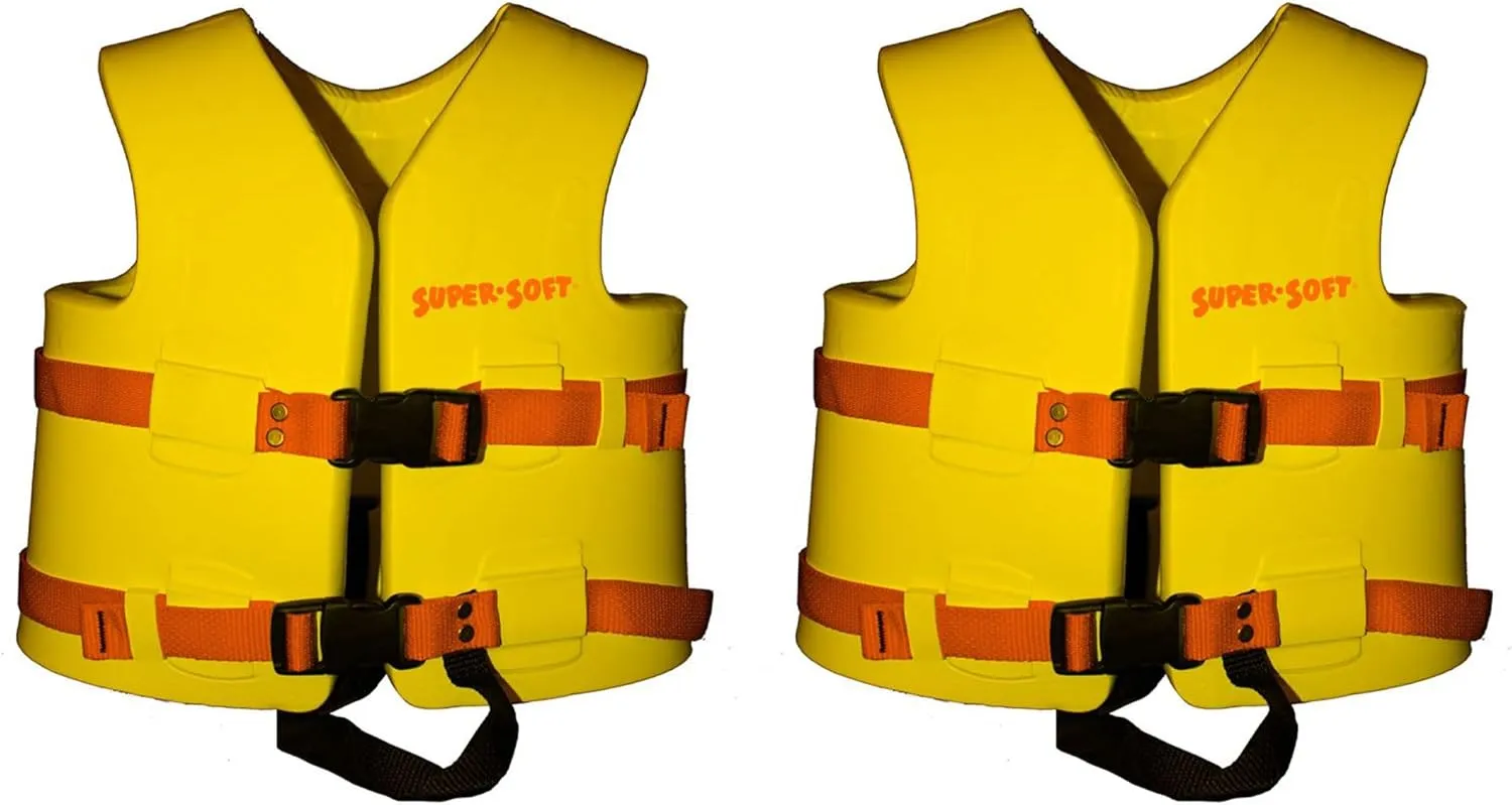 TRC Recreation Super Soft Child Size X Small Life Jacket USCG Approved Vinyl Coated Foam Swim Vest for Swimming Pool and Beach Gear, 2 Pack, Yellow