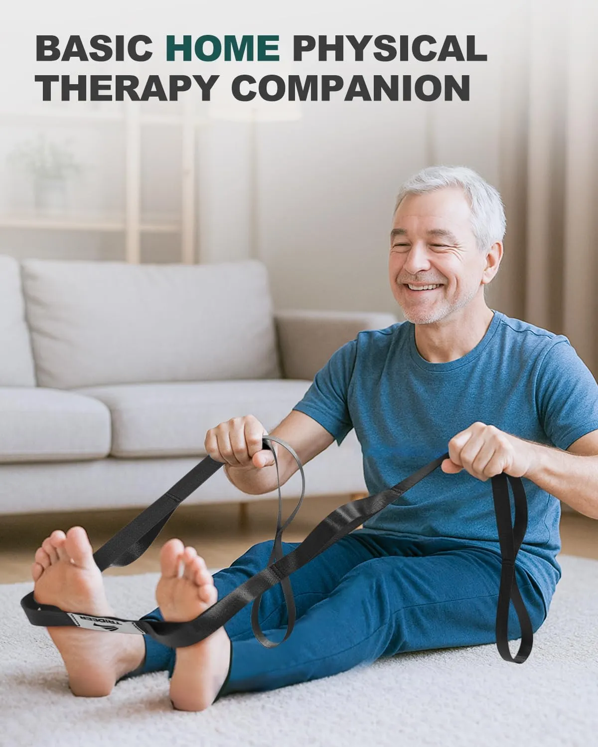 Trideer Stretching Strap Yoga Strap Physical Therapy for Home Workout, Exercise, Pilates and Gymnastics, 10 Loops Non-Elastic Stretch Bands with Aesthetic Packaging for Women & Men