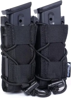 Universal Double Magazine Holder 9mm, Double 9MM Mag Pouch,Magazine Holster,Tactical Magazine Pouches,Open-Top Handgun Ammo Holder for 9mm/.40 Caliber Response Compatible Tactical PALS Webbing Belts