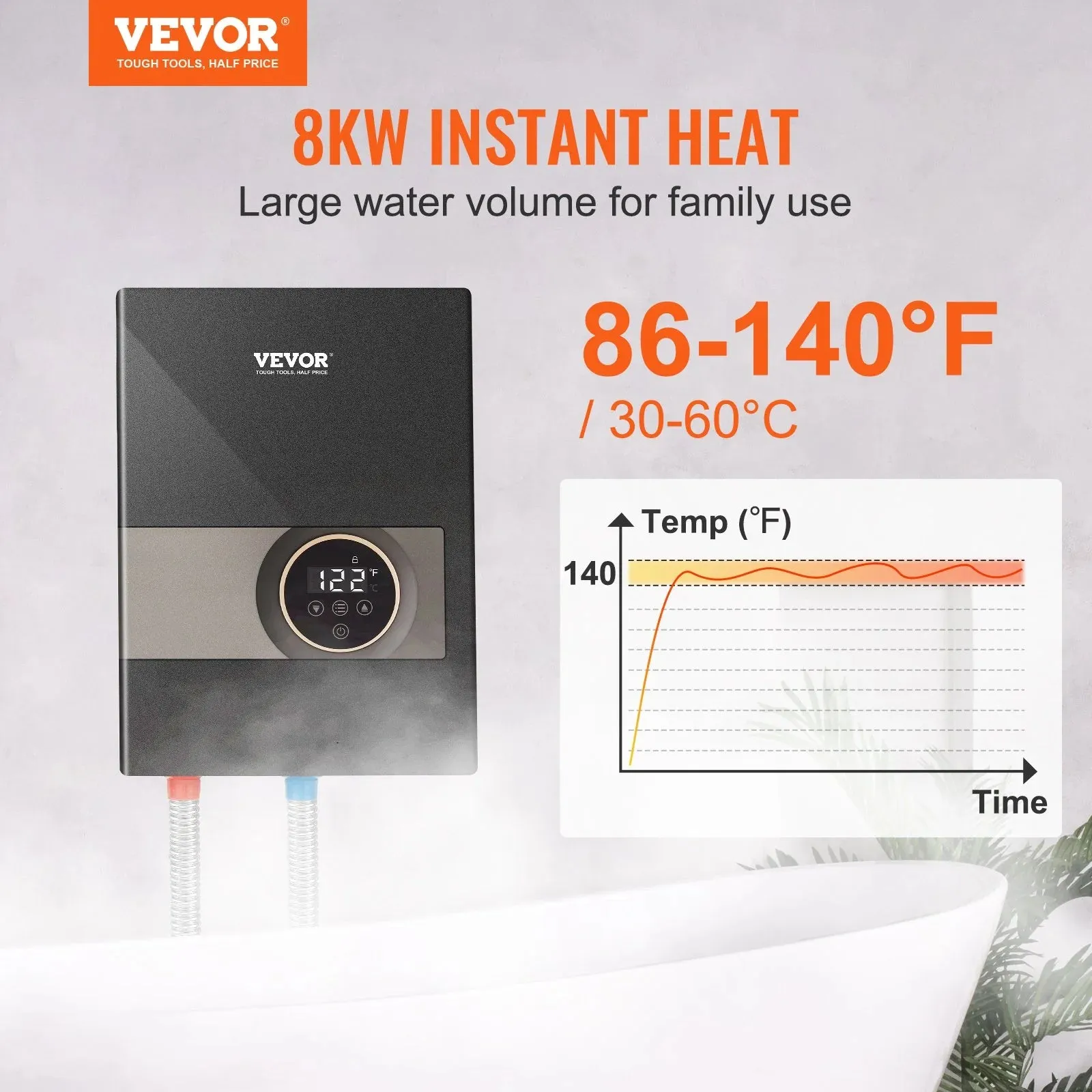 VEVOR Instant Water Heater – 8Kw Electric Tankless Boiler | Free Shipping!
