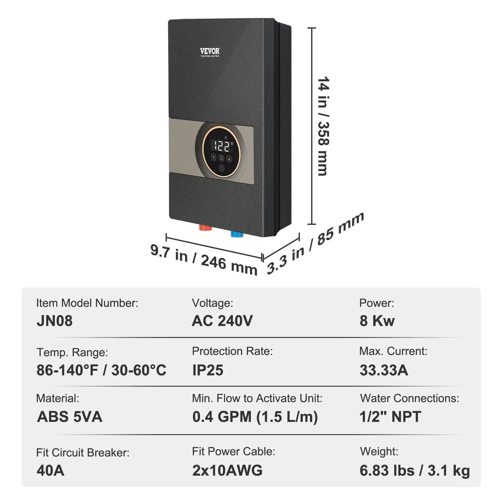 VEVOR Instant Water Heater – 8Kw Electric Tankless Boiler | Free Shipping!